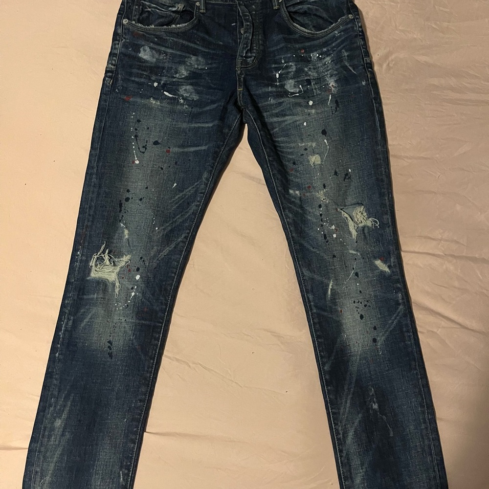 Men's Slim Straight Purple Jeans - Distressed Blue